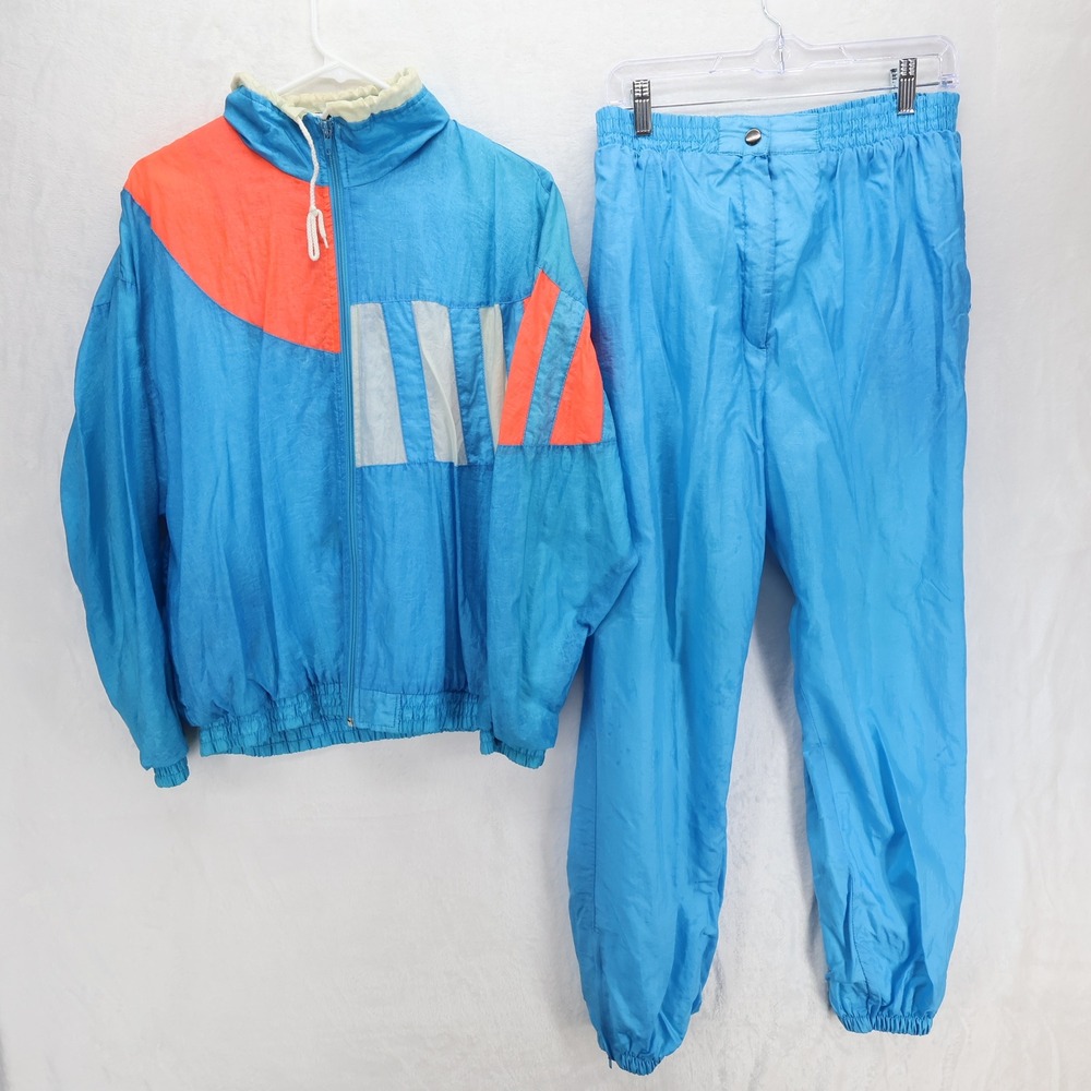 Vintage Blair Blue Orange Colorblock Nylon Tracksuit Windbreaker Pants Set L